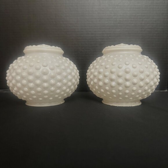 Vintage MCM White Hobnail Milk Glass Globe Lamp Shades Light Covers Pair 3.25" - Picture 2 of 11